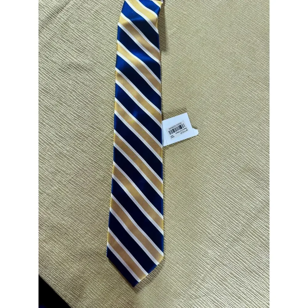 Tommy Hilfiger Men’s Tie NWT Navy Gold White Striped Necktie 57” Classic